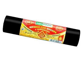 Мешки для мусора 120 л, с завязками, черные, в рулоне 10 шт., ПНД, 15 мкм, 800х750 мм, VIP, Z12010black в Пензе