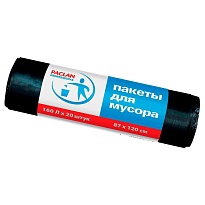 Мешки для мусора 160 л, черные, в рулоне 20 шт., ПВД, 30 мкм, 1200х870 мм, PACLAN Professional, 604082 в Пензе