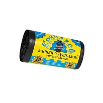 Мешки для мусора 20 л, с ушками, черные, в рулоне 30 шт., ПНД, 10 мкм, 550х440 мм, Крепакоф, 4607075710405 в Пензе