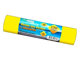 Мешки для мусора 120 л, с завязками, желтые, в рулоне 10 шт., ПНД, 15 мкм, 800х750 мм, VIP, Z12010yel в Пензе