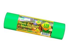 Мешки для мусора 120 л, с завязками, зеленые, в рулоне 10 шт., ПНД, 15 мкм, 800х750 мм, VIP, Z12010green в Пензе