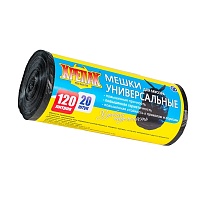 Мешки для мусора 120 л, черные, в рулоне 20 шт., ПНД, 15 мкм, 1100х700 мм, Крепак, 4607075710207 в Пензе