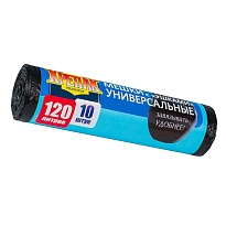 Мешки для мусора 120 л, с ушками, черные, в рулоне 10 шт., ПНД, 15 мкм, 1100х700 мм, Крепак, 4607075710474 в Пензе