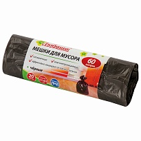 Мешки для мусора 60 л, черные, в рулоне 20 шт., ПНД, 5 мкм, 650х570 мм, Любаша, 605331 в Пензе