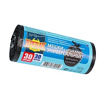 Мешки для мусора 30 л, с ушками, черные, в рулоне 30 шт., ПНД, 9 мкм, 600х500 мм, Крепак, 4607075710450 в Пензе