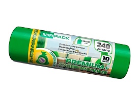 Мешки для мусора 240 л, ароматизированные, зеленые, в рулоне 10 шт., ПВД 45 мкм, 1300х930 мм, PREMIUM+, 240108301 в Пензе