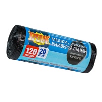 Мешки для мусора 120 л, с ушками, черные, в рулоне 20 шт., ПНД, 15 мкм, 1100х700 мм, Крепак, 4607075710368 в Пензе