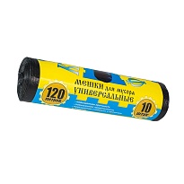 Мешки для мусора 120 л, с ушками, черные, в рулоне 10 шт., ПНД, 13 мкм, 1050х680 мм, Крепакоф, 4607075710252 в Пензе