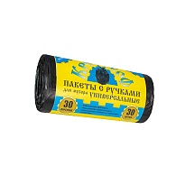 Мешки для мусора 30 л, с ручками, черные, в рулоне 30 шт., ПНД, 9 мкм, 620х480 мм, Крепакоф, 4607075710665 в Пензе