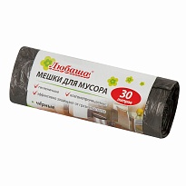 Мешки для мусора 30 л, черные, в рулоне 20 шт., ПНД, 5 мкм, 550х470 мм, Любаша эконом, 605329 в Пензе