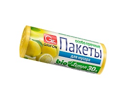 Мешки для мусора 30 л, ароматизированные, Лимон, желтые, в рулоне 20 шт., ПНД, 9 мкм, 560х530 мм, GRIFON Aroma, 101-020 Li в Пензе