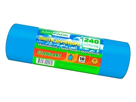 Мешки для мусора 240 л, ароматизированные, синие, в рулоне 10 шт., ПВД 30 мкм, 1300х930 мм, STANDART, 24010661 в Пензе