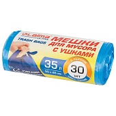 Мешки для мусора 35 л, с ушками, синие, в рулоне 30 шт., ПНД, 11 мкм, 650х500 мм, LAIMA ULTRA, 607684