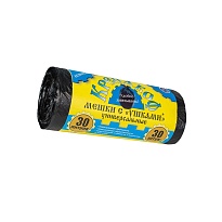 Мешки для мусора 30 л, с ушками, черные, в рулоне 30 шт., ПНД, 8 мкм, 580х460 мм, Крепакоф, 4607075710412 в Пензе