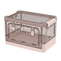 Ящик пластиковый складной прозрачный коричневый, дно розовое, 360х235х230 мм, с колесиками в Пензе Ящик пластиковый складной прозрачный коричневый, дно розовое, 360х235х230 мм, с колесиками в Пензе